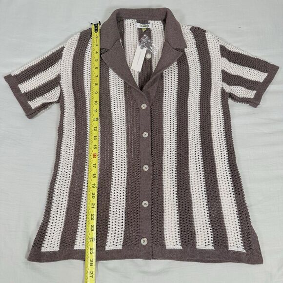 Celandine By Anthropologie Knit Surf Shirt Brown Cream Stripe XXS Cover Up NWT - Picture 7 of 8